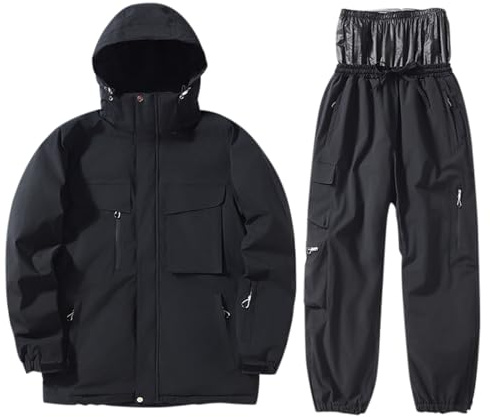 Generico Tuta da Sci da Snowboard per Uomo Uomo e Donna Giacche e Pantaloni Sci Set Tuta Neve Antivento isolata Inverno Caldo Cappotto Neve Snowboard (Black, M)