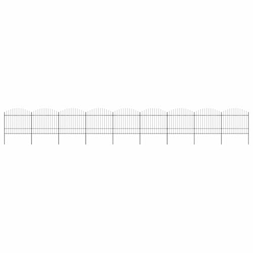 QJBSAVVA Recinzione da giardino in acciaio, colore nero, 15,3 m × 1,5 – 1,75 m, recinzione di sicurezza con punte di lancia, 9 elementi, 10 pali robusti, set di recinzione a doppia asta, per giardino