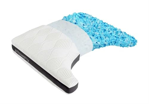 pillosophy SleepCurve Pillow • Adjustable Loft • Gel-Infused Shredded Memory Foam Fill • Ergonomic Curved Crescent Shape • Washable Cover • Back, Side, Stomach Sleepers (Queen Size, 1-Pack)