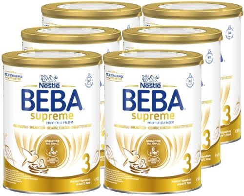 BEBA SUPREME 3 – Folgenahrung ab dem 12. Monat, Baby- Milchpulver (6x830g) | Premium Folgenahrung ab dem 12. Monat mit 6 HMO, patentierter Rezeptur, nur Laktose, Babynahrung ohne Palmöl & Fischöl