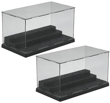 WIYETY 2 Stück Acryl Vitrine: Schwarz Display Box mit Noppenplatten, Staubdicht Schaukasten Vitrine, Sammler Vitrine, Stapelbarer Schaukasten für Spielzeugfiguren und Modellaufbewahrung