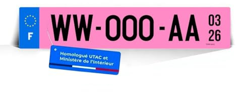 CMAPLAQUE Plaque Immatriculation Auto Rose WW avec Date de validité - Plexiglass 520x110 mm - Homologuée SIV - Anti-UV et Résistante aux Intempéries