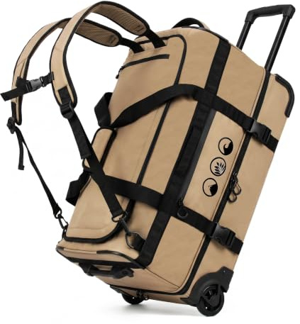 SONS OF ALOHA XL Reisetasche mit Rollen 3-in-1 Rucksack und Trolley wasserabweisend | Flow mit Schuhfach und Schutzecken für Herren & Damen | XL Reise-Rucksack aus hochwertigem Ripstop Sand-beige