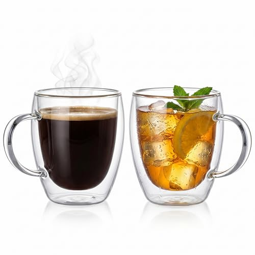 Aspect Double Walled Glass Coffee Cups Set of 2 x 250ml with Handles, Borosilicate Insulated Latte Mugs, Heat Resistant Espresso Cappuccino Tea Cups for Hot & Cold Drinks