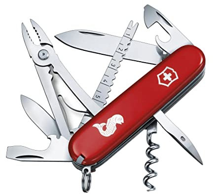Victorinox Angler Couteau de Poche Suisse, Léger, Multitool, 19 Fonctions, Tire Bouchon, Eailleur à Poissons, Dégorgeoir, Rouge