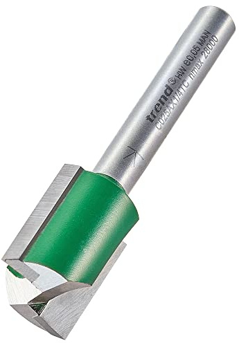 Trend CraftPro Straight Two Flute Router Cutter Bit, 1/4 Inch Shank, 16mm Cut Diameter & 19mm Cut Length, Tungsten Carbide Tipped, C025AX1/4TC | Tungsten Carbide Tipped Straight Router Cutter For Clean, Precise Cuts. 1/4 In Shank, 16mm Diameter, 19mm Length, C025AX1/4TC