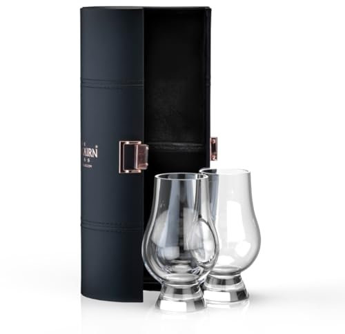 Glencairn Whisky Glasses Set of 2 in Premium Travel Case – Official Crystal Glass for Scotch, Bourbon, Single Malt – Luxurious Custom-Fit Case – Perfect for Gifting & Whisky on The Go