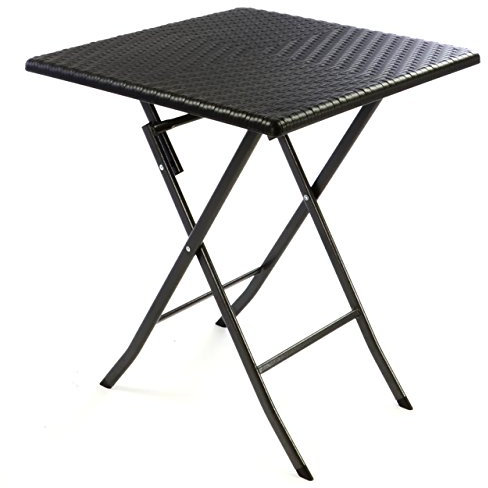 Nexos Tisch in Rattan-Optik Balkontisch Gartentisch Klapptisch schwarz 61 x 61 x 75 cm eckig Campingtisch Kunststoff robust stabil wetterfest pflegeleicht klappbar