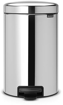 Brabantia NewIcon Pedal Bin 12L, Soft-Closure Rubbish Waste Bin, Removable Inner Bucket + Free Bin Bags, Brilliant Steel | Removable inner bucket simplifies emptying, while free sample bin liner packs provide a complete waste management setup.