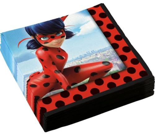 Amscan 9902875 - Servietten Miraculous, 20 Stück, 33 x 33 cm, Partygeschirr, Rot
