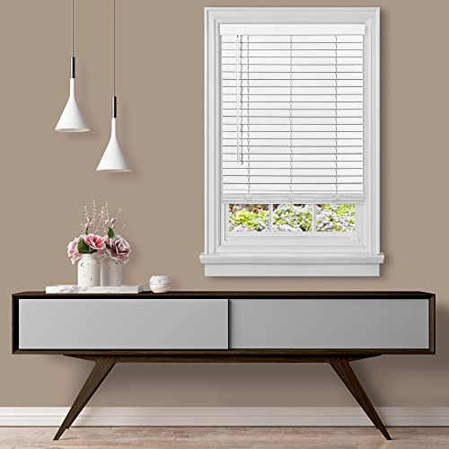 Cordless Room Darkening Plantation Blind - 29 Inch Width, 64 Inch Length, 2 Vinyl Slat Size - White - GII Madera Falsa Faux Wood, Light Filtering Horizontal Windows Blinds by Achim Home Decor