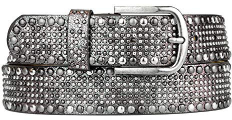 Zakatte • Damen Nietengürtel aus Kunstleder Damengürtel Hüftgürtel Taillengürtel Biker Gürtel BS029 (Anthrazit metallic, 95 cm)