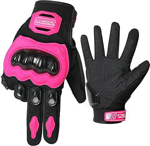 LVNRIDS Guanti da Moto Uomo Donna, Guanti Moto Motocross Estate con dita intere Touch Screen per BMX ATV MTB Ciclismo Rosa XL