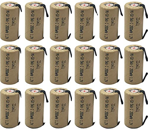 18x ZZcell Sub C Batteries with Tabs Rechargeable for Power Tools 10C Discharge Rate Nicd 1.2V 2000mAh Pack of 18
