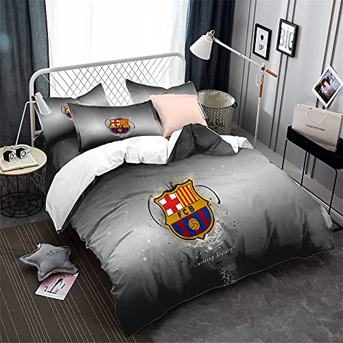 CHAOSE-FRB Équipe De Football FC Barcelona Housse De Couette Légère en Microfibre Housse De Couette Douce Ensemble De Literie Chanter Double King Size 3 Pièces (modèle 01,220x240cm(1.8M/2MBed))