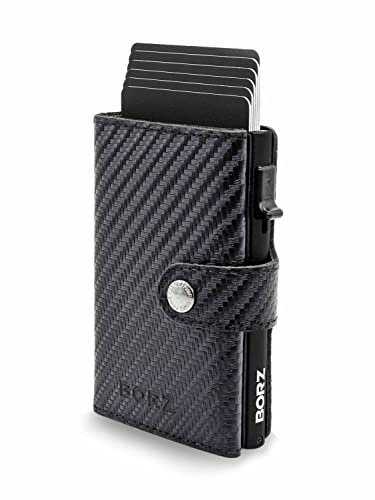 BORZ Prime Maxus Magnetic 2 Wallet mit Münzfach AirTag kompatibel, Kartenetui mit RFID Schutz, Mini Geldbörse Cardholder, Geldbeutel für Karten & Scheine aus echtem Leder für Herren & Damen