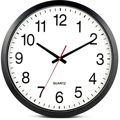 Bernhard Products Black Wall Clock Silent Non Ticking - XL 18 Inch Quality Quartz Battery Operated Round Easy to Read Home/Office/Classroom/School Clock
