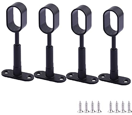 4 Pezzi Staffa da Soffitto Regolabile Ovale Bastone per Tende Supporto Asta Armadio Supporto Presa Flangia con Viti per Doccia Tenda (Tutti Passano Neri)