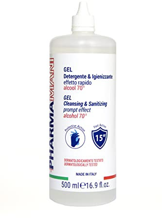 Pharmamani GEL IGIENIZZANTE MANI da 500 ml. 70% Alcool, Effetto Rapido, Non appiccica, si assorbe subito e idrata le mani. Profumo gradevole, Dermatologicamente Testato.