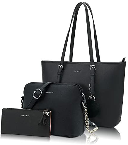 TANTOMI Handtasche Damen,Kleine Umhängetasche Damen,Tote Bag, Tasche Mittelgroß,Crossbody Bag,Handtaschen Damen Set Mit Quasten Geldbörse Damen und Pelz Kugel Plüsch Schlüsselring