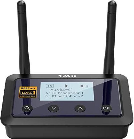 1Mii B03Pro+ Trasmettitore Ricevitore Bluetooth 5.3 Certificato LDAC per TV, Stereo, Adattatore Audio Bluetooth Wireless HiFi aptX Bassa Latenza con Display, Ingressi/Uscite Ottica/RCA/AUX da 3,5mm