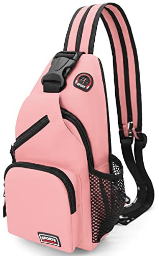 Sling Bag Brusttasche Rucksack Damen und Herren Oxford-Stoff Schulterrucksack Crossbody Bag Umhängetasche Sporttasche Casual Daypack für Outdoorsport, Reisen, Einkaufen (Rosa)