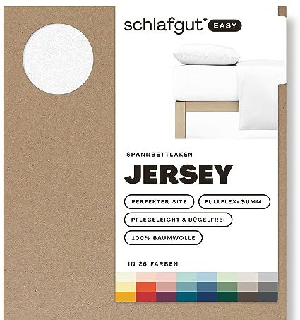 Schlafgut Easy Jersey Spannbettlaken 90x190 bis 100x200 Full-White, Spannbetttuch aus 100% Baumwolle
