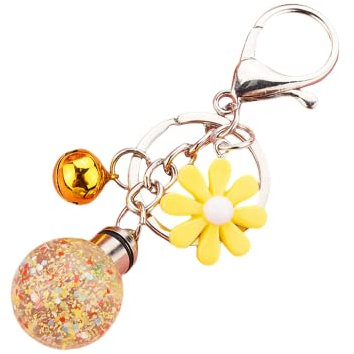 ZDHC Porte-clés avec ampoule transparente à paillettes pour sac à main, femme et fille, jaune citron, taille unique