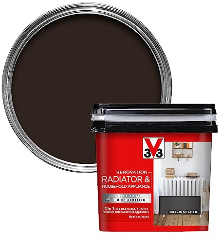 V33 Renovation Radiator & Household Appliance Paint, Carbon Metallic, 750ml | No undercoat needed, Heat resistant to 100°C, Direct to metal & PVC, Ruist & corrosion protection, Excellent adhesion