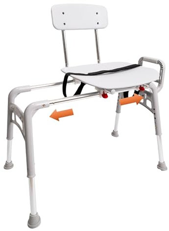 Eagle Health Sliding Bathtub Transfer Bench & Shower Chair MOD (80211) w/Interchangeable arm Rest. Modular, Safe, Comfortable, Tool-Less Assembly, and Height Adjustable