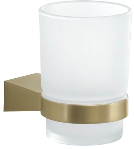 Gedy Tonale Zahnbürstenhalter aus Edelstahl | 6,7 x 9,5 x 9,5 cm | satiniertes Glas | geometrisches Design | Schrauben im Lieferumfang enthalten | mattes Gold