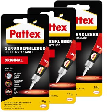 Pattex Sekundenkleber Flüssig, spülmaschinenfester Superkleber für viele Sofortreparaturen, schnelltrocknender farbloser Flüssigkleber, 3x10g