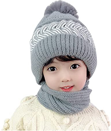 HANXIULIN Warme Wintermütze Babymütze Kinder Warme Strickmütze Winter Warm Kleinkind Gestrickte Beanie Hut Mode Haarball Winter Beanie Beanie Mützen 3-15 Jahre