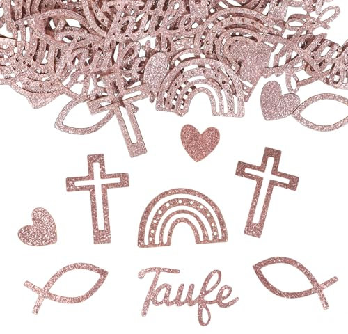 COLOFALLA 100 Stück Taufe Konfetti Glitzer Taufe Streudeko Pink Babyparty Konfetti Tischdeko Mädchen Baby Shower Deko Kommunion Konfirmation Junge Mädchen (Pink)