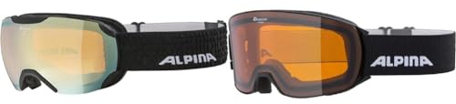 ALPINA PHEOS S Q-LITE - Verspiegelte & NAKISKA - Beschlagfreie, Extrem Robuste & Bruchsichere OTG Skibrille Mit 100% UV-Schutz Für Erwachsene, black matt, One Size