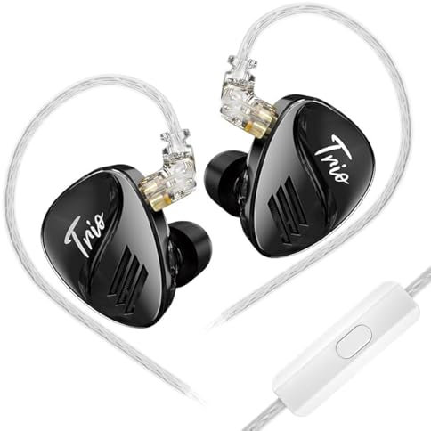 Linsoul CCA Trio in Ear Monitor, 3 x 8 mm, driver dinamico HiFi IEM, cuffie da gioco cablate con forma ergonomica, cavo estraibile a 2 pin per audiofili (con microfono)