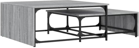 vidaXL Satsbord 2 st grå sonoma konstruerat trä och metall, sidobord, soffbord, vardagsrumsbord, sido bord, soff bord, vardagsrum bord, träbord