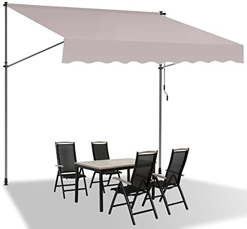 Vkechh Klemmmarkise mit Handkurbel 200cm Beige Balkonmarkise ohne Bohren, UV-beständig 50+ höhenverstellbar Sonnenschutz wasserabweisend, einfache Montage