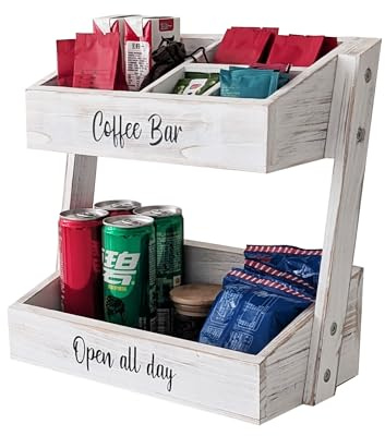 Kaffeebar-Zubehör und Organizer aus Holz – Must-Have Kaffeestation Organizer für Arbeitsplatte, Kaffeebar-Dekoration, Siruphalter und Gewürz-Organizer – Weiß Estacion de Cafe para la Cocina