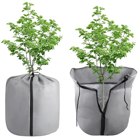 WEGREAT Thermo Topfschutz Pflanzen: 2 Stück 35 x 40 cm Pflanzen-Winterschutz-Töpfe, Topfpflanzen Schutzbeutel Thermo mit Kordelzug und Reißverschluss, Aluminiumfolie Wärmedämmende Baumwolle