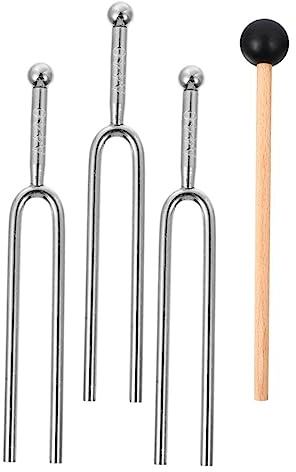 Professionelle Gitarrenstimmgabel 440 Hz für Gitarren Musik | 1 Satz mit Schlägel, Metall und Holz, Silberfarben, Präzise Verarbeitung, Geeignet für Gitarren