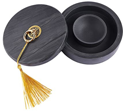 TEHAUX Covered Kalligraphie Tintenstein Mit Inkbecken Und Abdeckung Großer Feuchtigkeitsbewahrender Stein Aus Naturstein Für Chinesische Kalligraphie Malerei Und Zeichnen