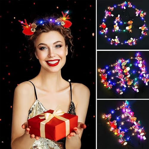 9 Stück Weihnachts Haarschmuck, Weihnachten Rentierohren Stirnband Hirschgeweih Haarreifen für Festival Party Weihnachtsschmuck