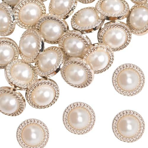 URROMA Botones de perlas sintéticas, 30 piezas de acrílico con cadena redonda de encaje de girasol para camisa, vestido de punto, costura y decoración de ropa, 15 mm