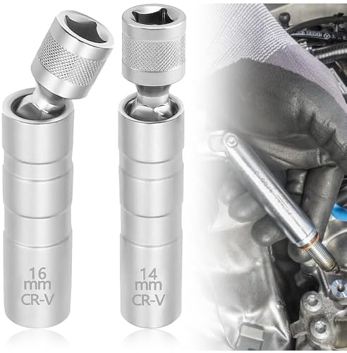 Thin Wall Spark Plug Socket, 2Pcs Magnetic Spark Plug Socket Set, Magnetic Universal Joint Flexible Spark Plug Remover(14mm&16mm)