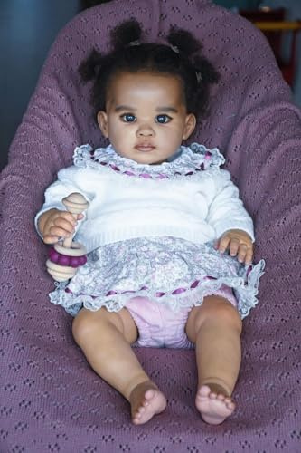 ROSHUAN 24 zoll Afroamerikanischen Reborn Kleinkind Puppen Schwarz Mädchen Lebensechte Realistische Kleinkind Puppen 3D Malerei Haut Echte Leben Baby Puppen Die Wirklich Leben Reborn Baby Puppen