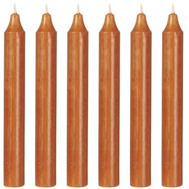 6er Pack Rustikale Stabkerzen H:18 cm Ø:2,2 cm Brenndauer 8 Stunden Tafelkerzen, Farbe:Karamell