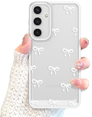 EYZUTAK Case for Samsung Galaxy A14 4G/5G, Clear Cute Ribbon Bowknot Pattern Aesthetic Transparent Phone Case Raised Camera Protection Stylish Slim Soft Durable TPU Protective Cover for Women - White