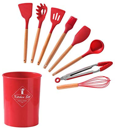 CHFYIJYHM Spatula Kitchen Utensil Set 9 PCS，Premium Wooden Handle Silicone Cooking Utensils,Household Spatula Kitchenware Set Cooking Spatula(Brass)