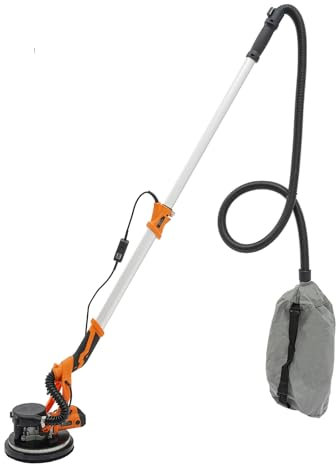 HuKaiL Slipmaskin, 800–1800 RPM 6-växlad slipmaskin, gips, väggslipmaskin, 1,2–2,2 m justerbar med 255 mm skiva, LED-slinga, slipmaskin med sugpolering, orange